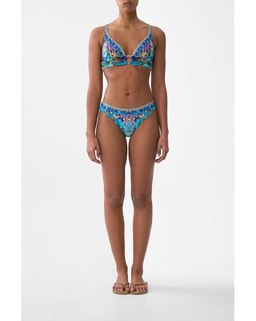 Camilla Blue High Triangle Bikini Top With Ring Front Cosmic Zoology