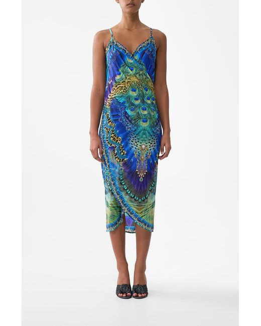 Camilla Blue Wrap Front Backless Beach Midi Dress With Trims Cosmic Zoology
