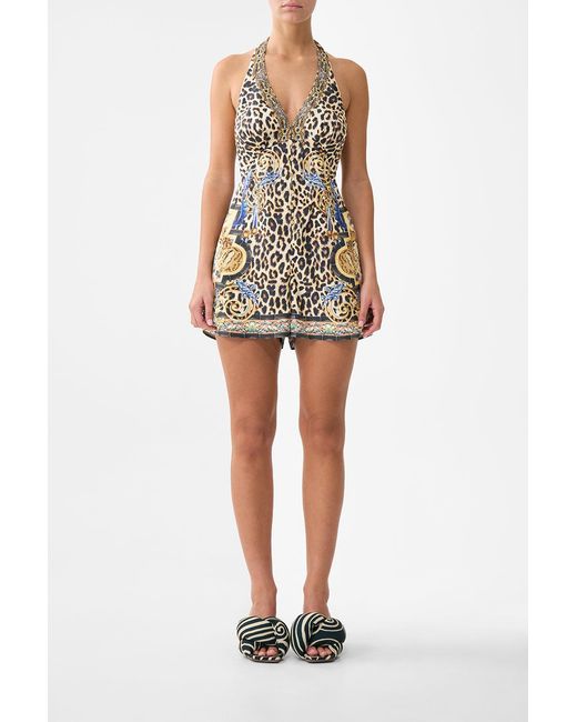 Camilla Multicolor Button Front Halter Playsuit