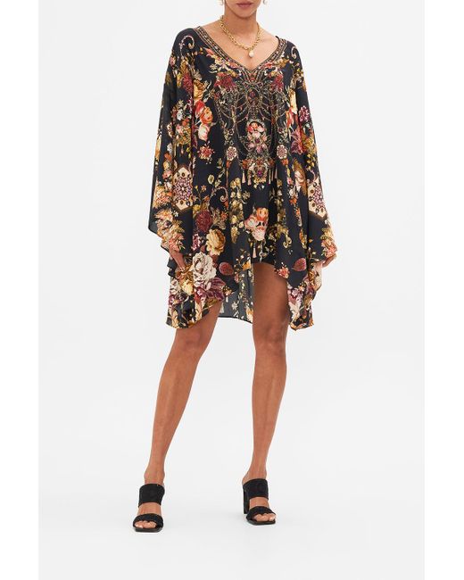 Camilla Black Raglan Sleeve Flared Kaftan Stitched