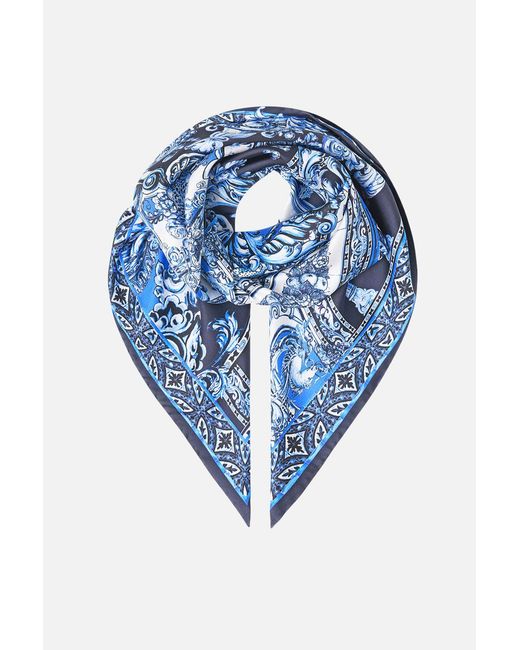 Camilla Blue Printed Silk Twill Square Scarf A Tiled Wonderland