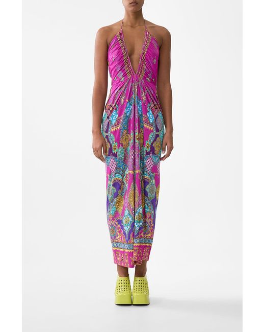 Camilla Pink V Neck Gathered Jersey Dress Concubines, Sultans & Courtiers