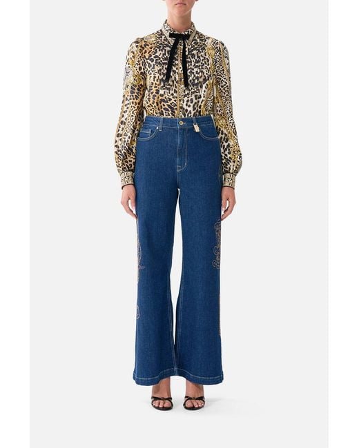 Camilla Blue Collared Shirt With Pintucks Leopard Libertine