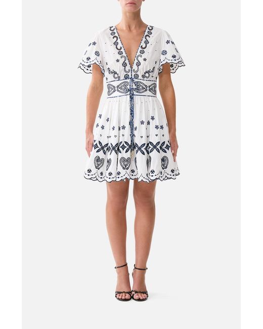 Camilla Multicolor Deep V Mini Dress With Ties A Tiled Wonderland