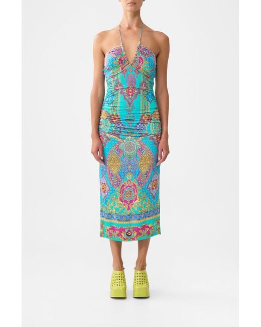 Camilla Blue Cut Out Sleeveless Jersey Halter Neck Dress The Concubines Corridor