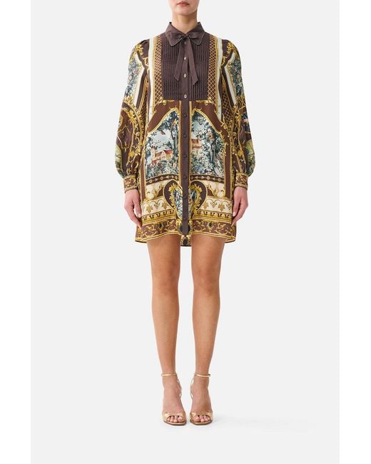 Camilla Brown Collared Shirt Dress With Pintucks Animals
