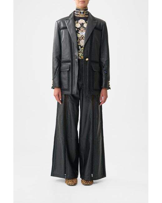 Camilla Black Leather Wide Leg Pant Ottoman Elegance