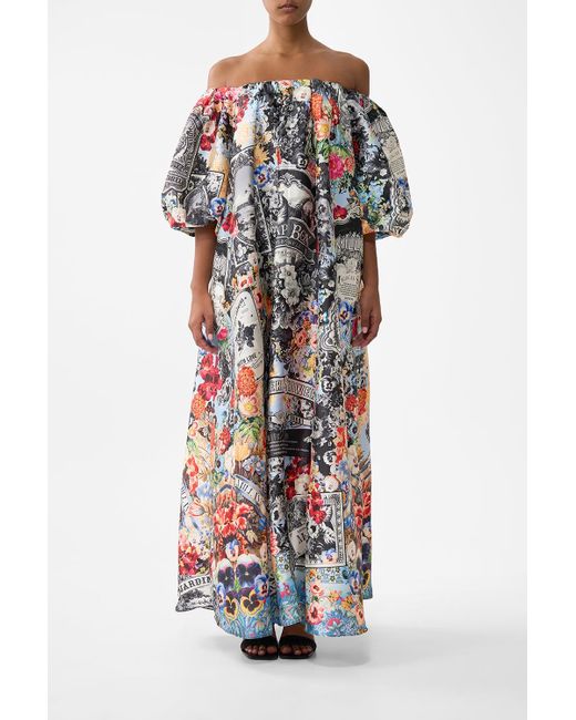 Camilla White Off Shoulder Long Puff Dress Flower Showers