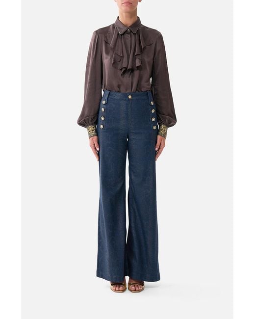 Camilla Blue Collared Shirt With Frill Neck Detail Animals