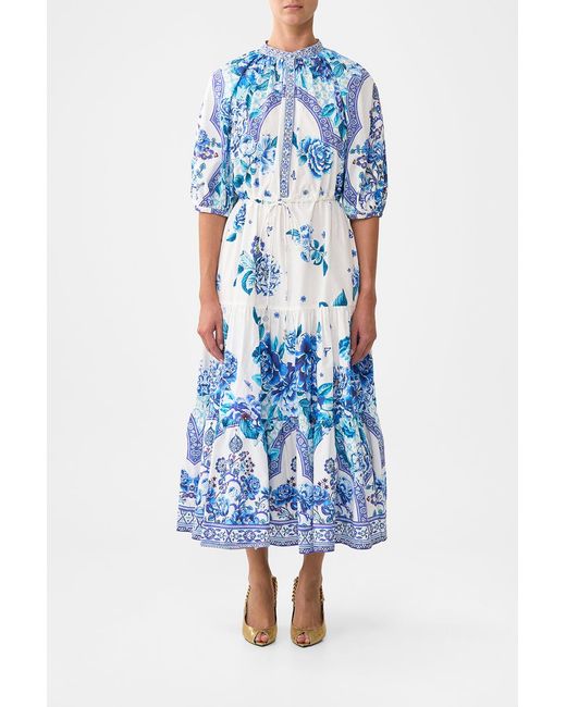 Camilla Blue Puff Sleeve Midi Shirt Dress A Ceramic Garden