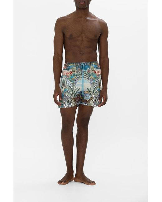 Camilla Multicolor Mid Length Boardshort With Elastic Waist Postcards & Palm Trees for men