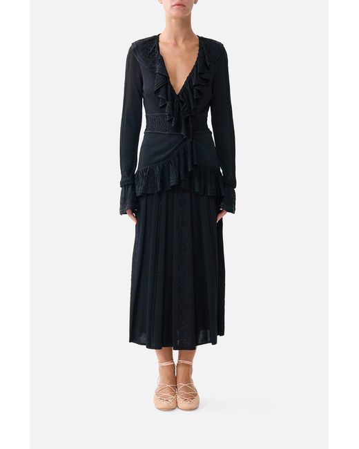 Camilla Black Pleated Knit Skirt Flamenco Folklore