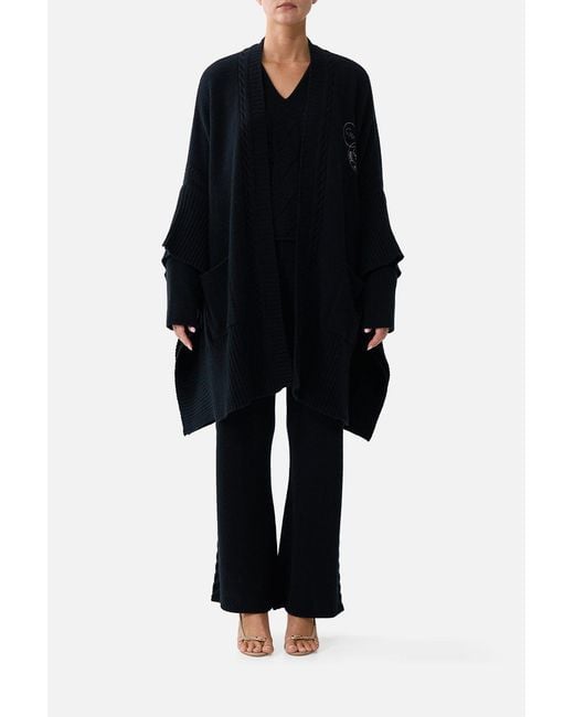 Camilla Black Oversized Patch Pocket Cardigan Night Garden