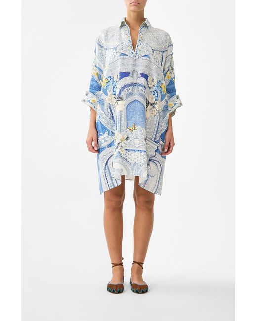 Camilla Blue Wide Body Collared Kaftan De Nada Granada