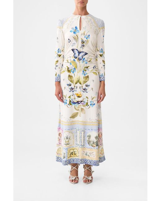 Camilla White Gathered Jersey Long Dress Botanical Ballads