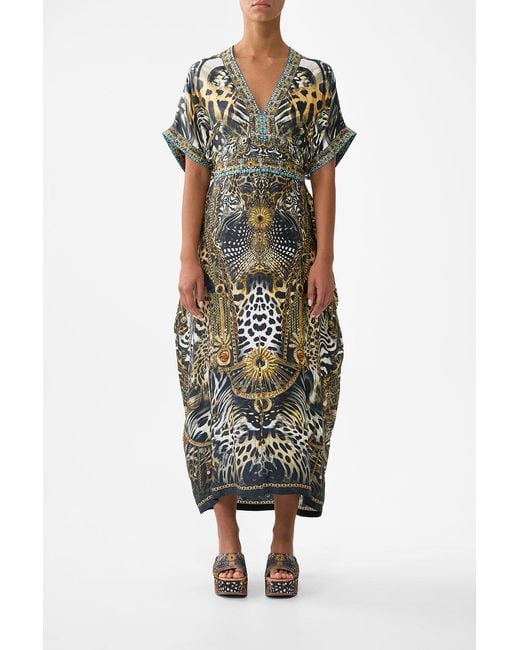 Camilla Green Short Sleeve Kaftan With Tie Waist Feline Folklore