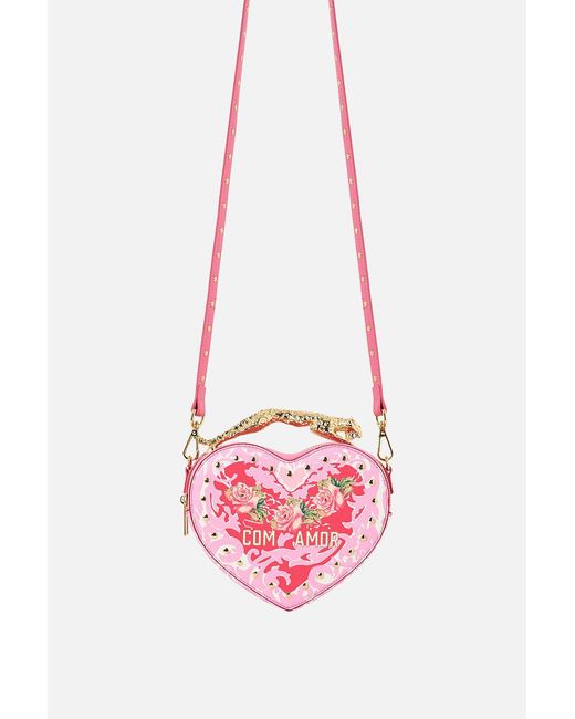 Camilla Pink Heart Crossbody With Leopard Handle Porto