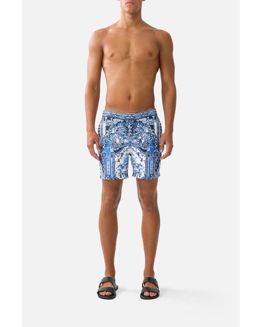 Camilla Blue Mid Length Boardshort With Fixed Waist A Tiled Wonderland for men
