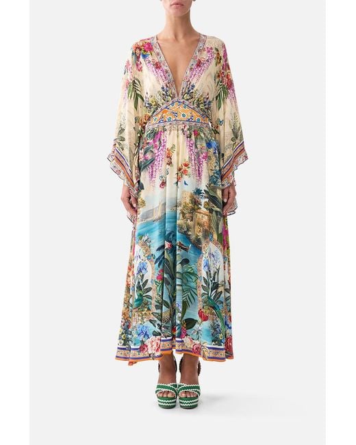 Camilla White Waisted Dress With Kimono Sleeve Bodrum Botanicals