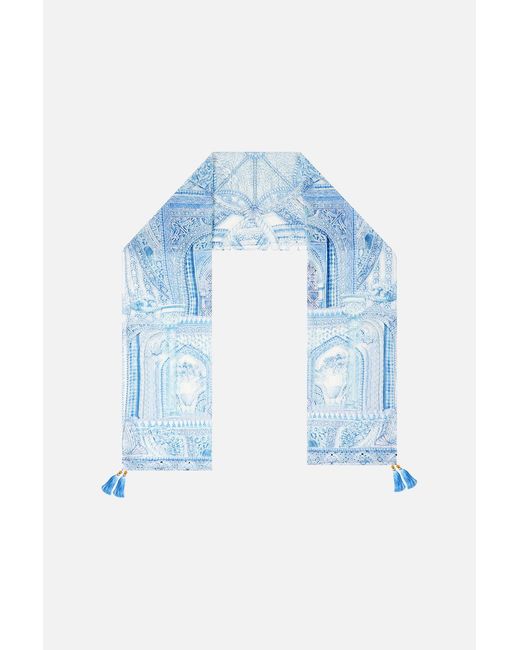 Camilla Blue Long Silk Crinkle Chiffon Scarf The Hum Of The Alhambra