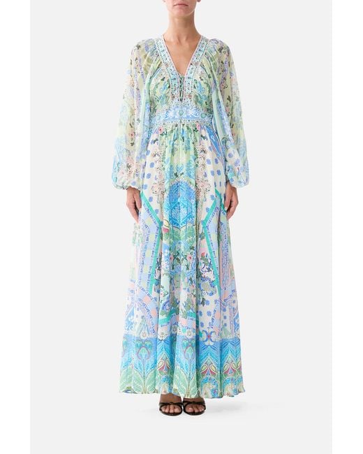 Camilla Blue Lace Up Front Long Dress Midsummer Mosaics