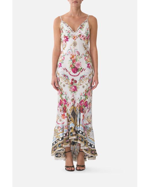 Camilla White V Neck Slip Dress With Flounce Hem Torero Libertine