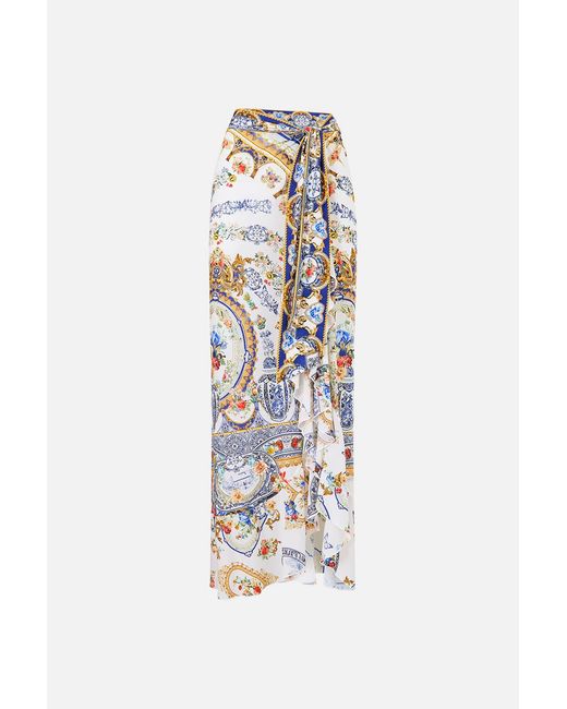 Camilla White Long Sarong With Tie Waist And Frill Edge The Pottery Parlour