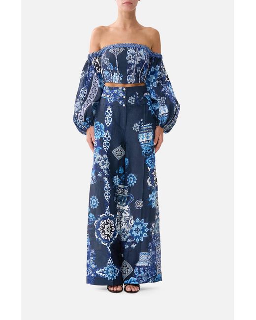 Camilla Blue Tailored Pant With Waist Button Detail A Tiled Wonderland