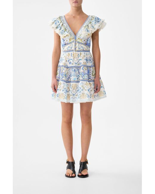 Camilla Blue Tiered Short Dress With Neck Frill My Homespun Heart