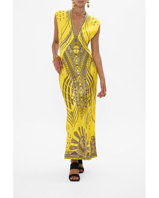 Camilla Yellow Extended Shoulder Dress With T Back Shrine Of Sunshine