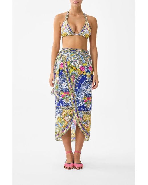 Camilla Blue Eyelet Wrap Long Sarong With Tie Waist España Nirvana