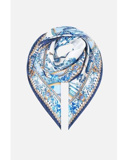 Camilla Blue Printed Silk Twill Square Scarf The Porcelain Parlour