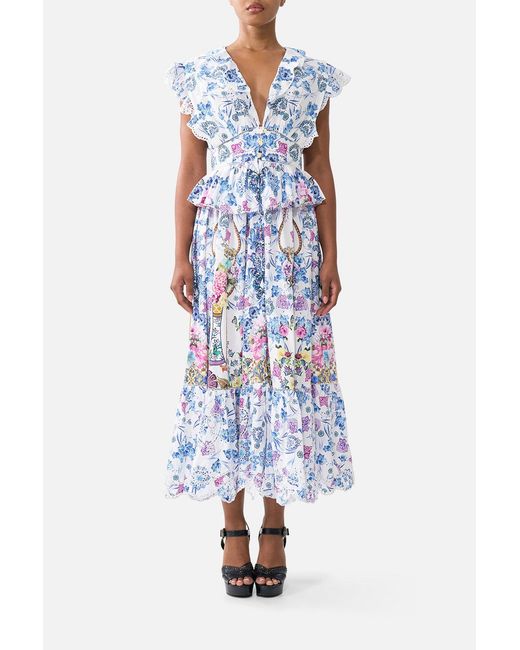 Camilla Blue Waisted Midi Dress With Ruffle Details All About That Lace