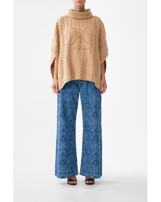 Camilla Natural Funnel Neck Knit Poncho Aranjuez Animalia