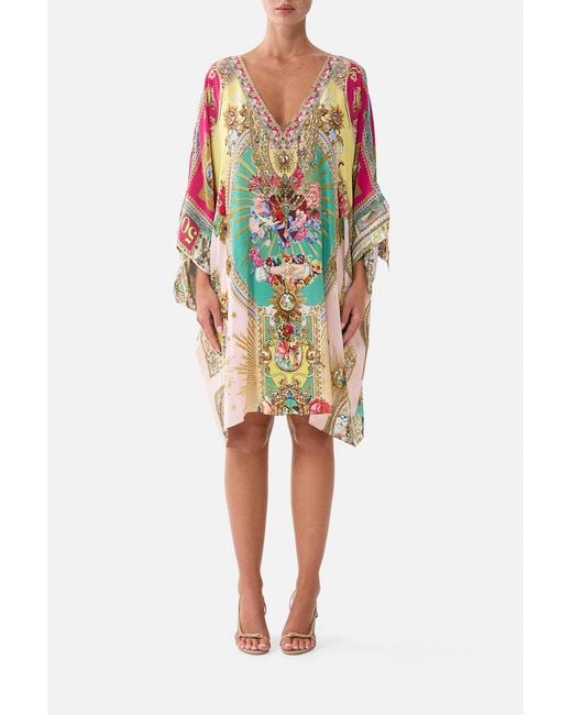Camilla Yellow Tie Sleeve Short V Neck Kaftan Painted Prayers