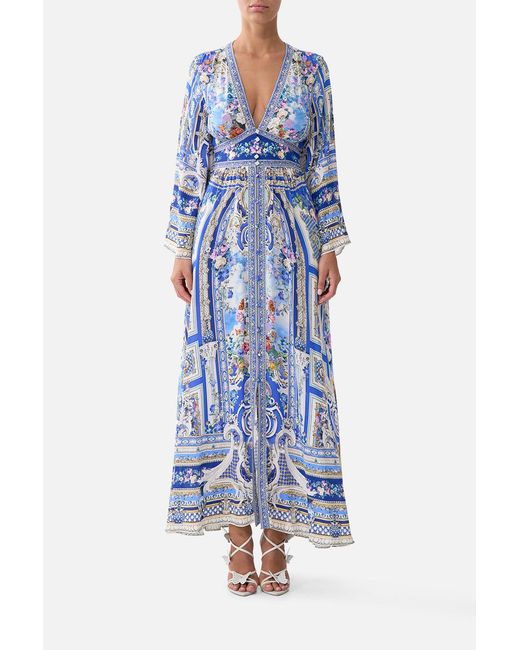 Camilla Blue Kimono Sleeve Dress With Shirring Detail Ottoman Opulence