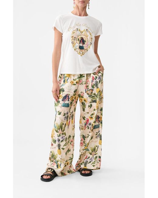 Camilla White Slim Fit Round Neck T-Shirt Welcome To The Lotus