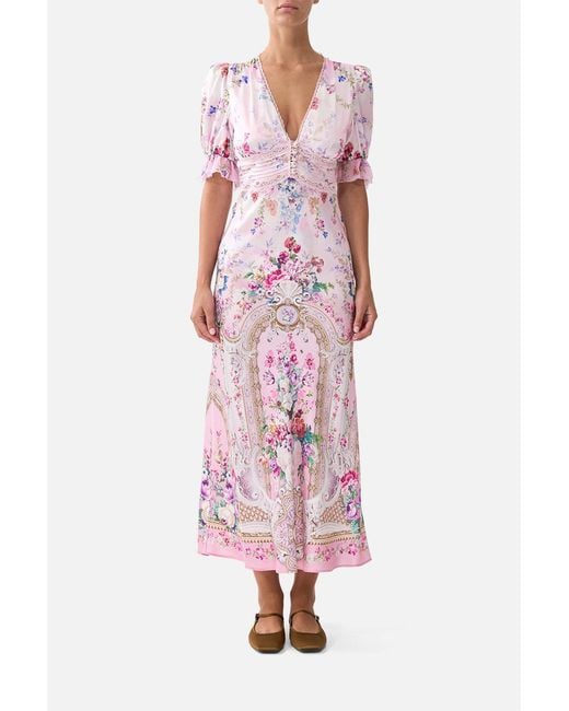 Camilla Pink Bias Cut Midi Dress With Lace Insert Palatial Pastels