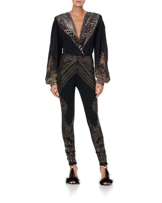 Camilla Silk Blouson Sleeve Body Suit Lady Stardust in Black | Lyst