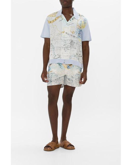 Camilla Blue Short Sleeve Silk Shirt With Knit Sleeve My Lucky Stars for men