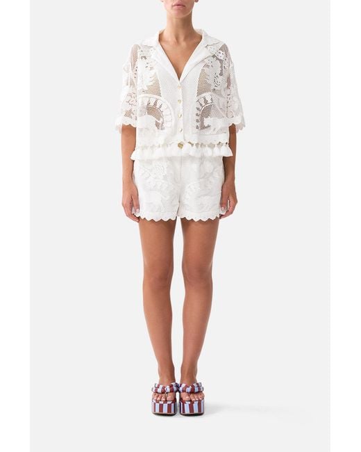Camilla White Lace Tuck Front Short Kapadokya Kitsch