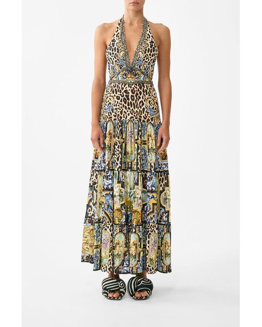 Camilla White Halter Jersey Dress With Tiered Skirt Sevillian Style