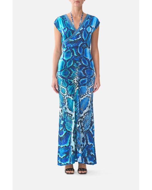 Camilla Blue Wrap Bodice Jersey Dress The Sapphire Serpent