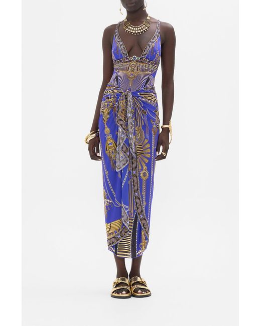 Camilla Blue Layered Long Sarong With Front Tie My Fair Pharaoh