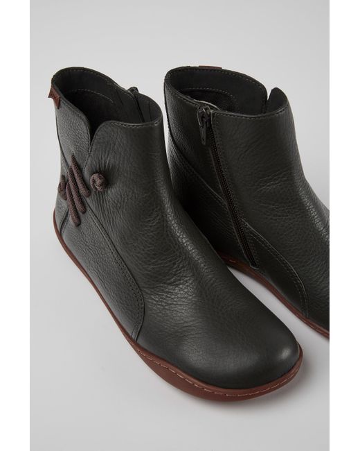 Camper Dark Grey Leather Ankle Boots in 