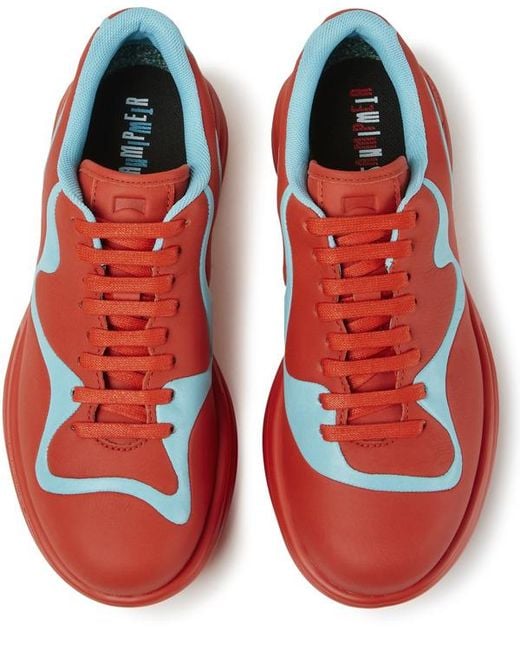 Camper Red And Turquoise Leather Lace-up Sneakers