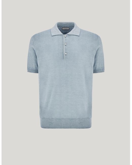 Canali Blue Nuvola Brianza Garment-Dyed Wool And Silk Polo Shirt for men