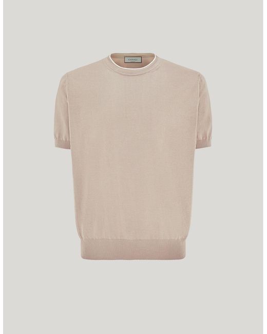 Canali Natural Giza Cotton T-Shirt With Contrasting Piping for men