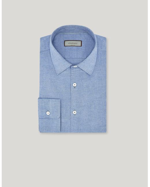 Canali Blue Melange Cotton And Lyocell Regular-Fit Shirt for men