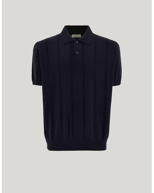 Canali Blue Merino Wool Structured-Rib Polo Shirt for men